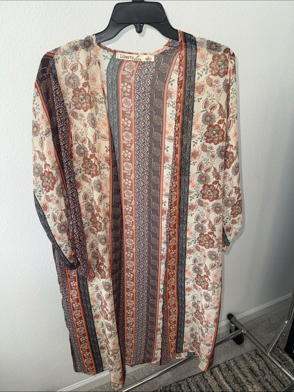 Liberty Love Cream Rust Navy Floral Stripe Kimono Cardigan